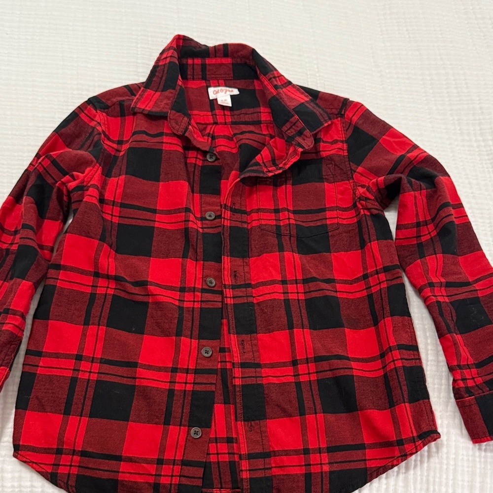 Cat & Jack Red and Black Plaid Kids Shirt size M (8)